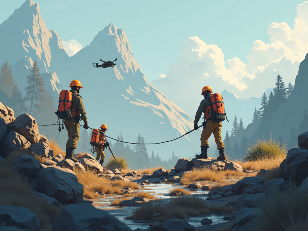 Search and rescue team in field operation